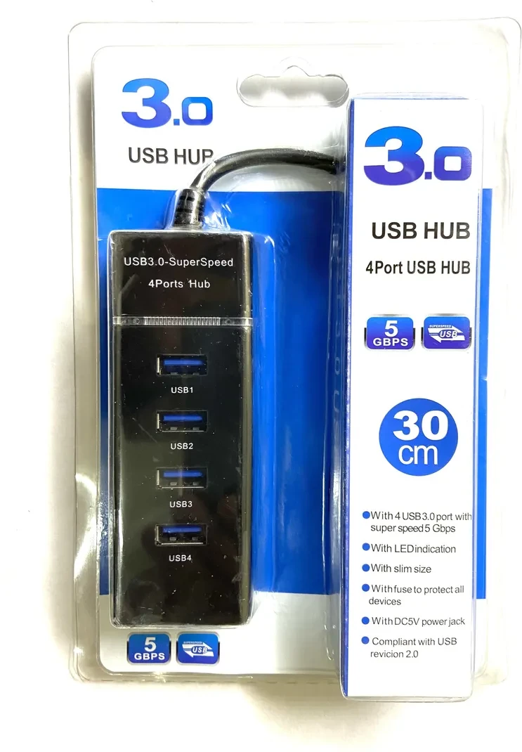 USB HUB 3.0 4 Port USB Hub 3.0 Adapter Cable with 5Gbps Speed USB Adapter (Black)